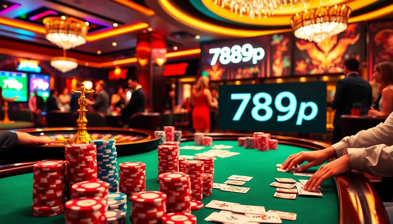 Experience thrilling poker action at 789p casino with colorful poker chips and an exciting atmosphere.