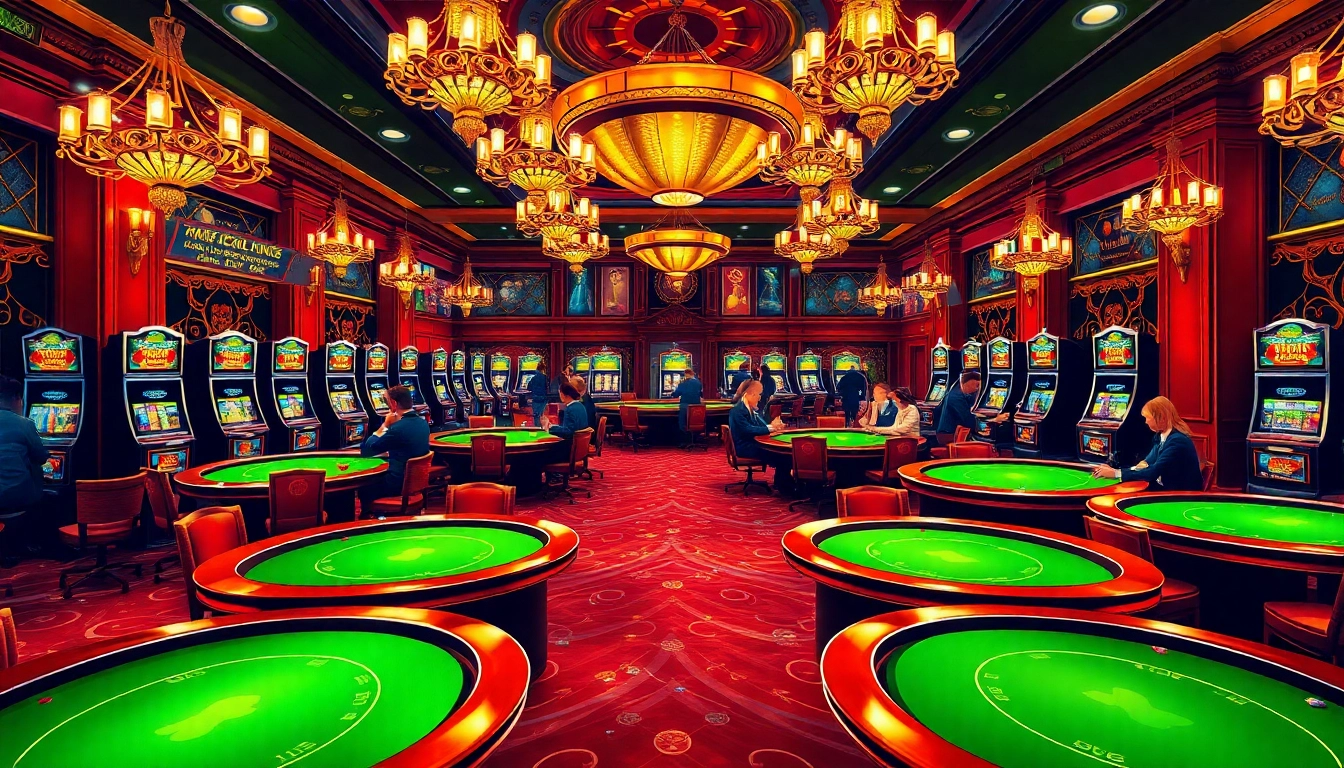 Experience excitement at the Nohu90 online casino with poker tables and vibrant players in action.